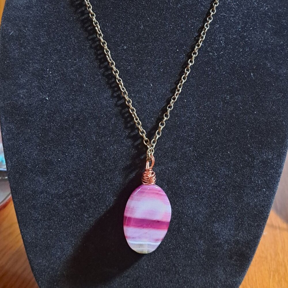 Banded Agate Pendant on bronze tone chain